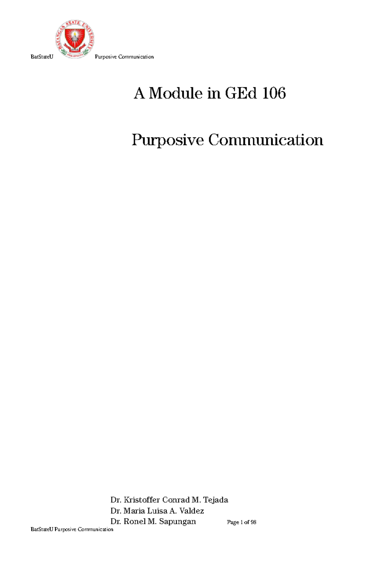 GEd 106 Final Exam Module: Purposive Communication Overview - Studocu