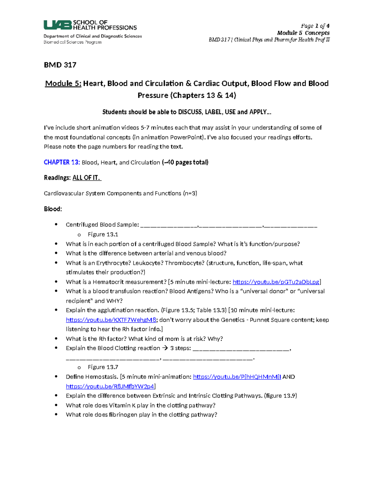 BMD317 MOD5 Study Guide: Heart, Blood, Circulation & Physiology - Studocu