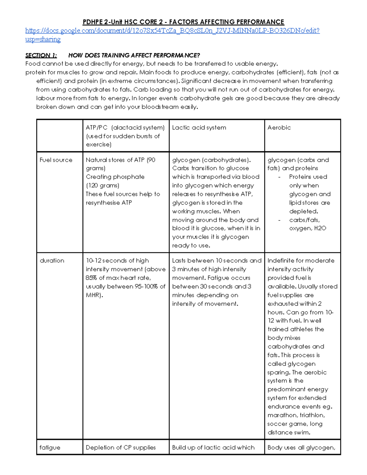 HSC Core 2: Factors Influencing Performance and Training Effects - Studocu