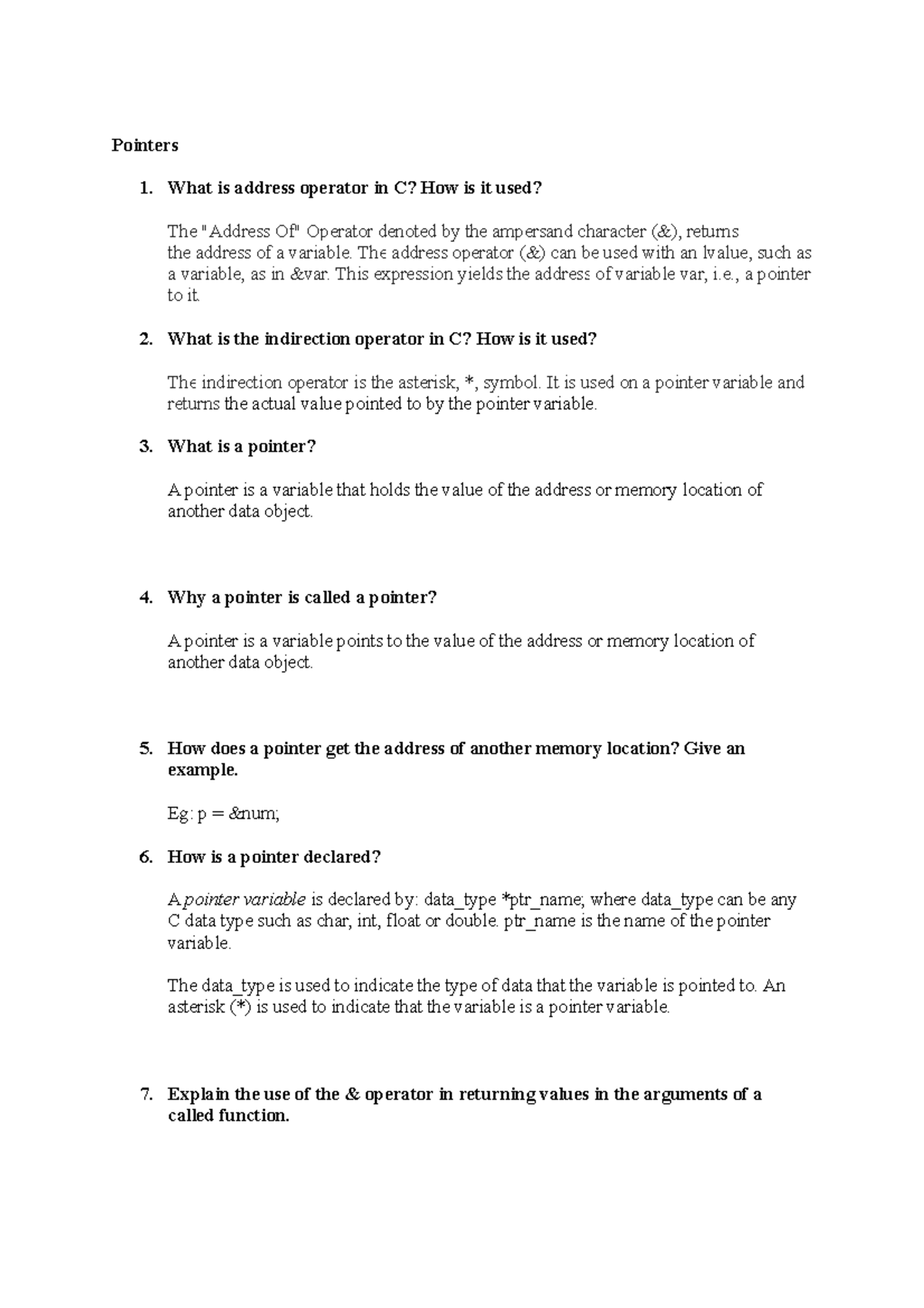 C Programming - Pointers Conceptual Q&A Guide - Studocu