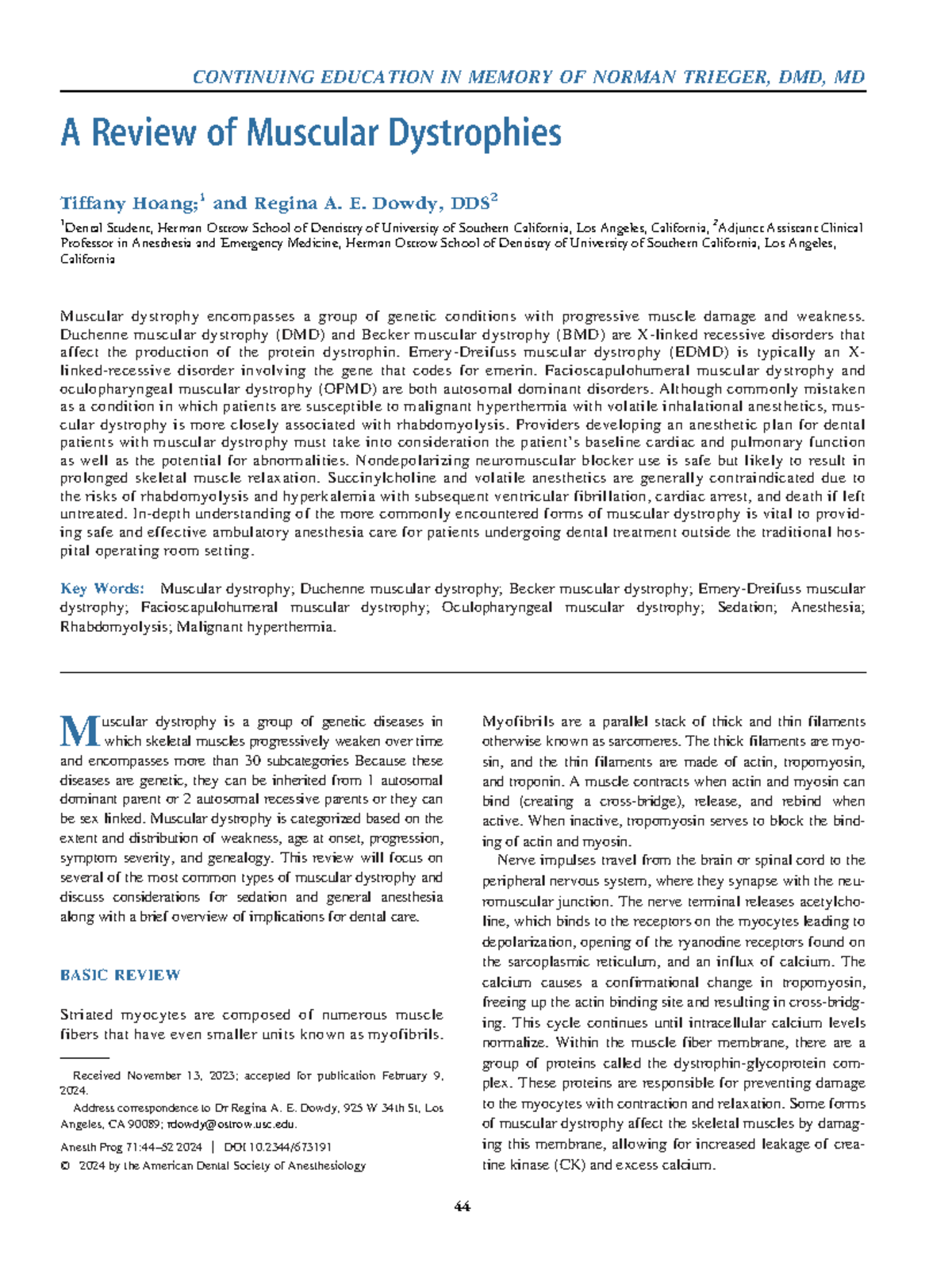 Muscular Dystrophies: Anesthesia Considerations and Dental Care (DMD/MD ...