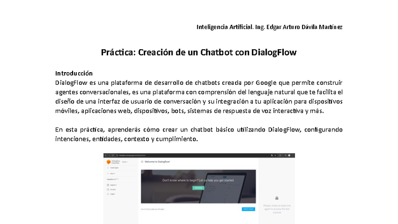 Práctica: Creación de un Chatbot con DialogFlow - IA 2023 - Studocu
