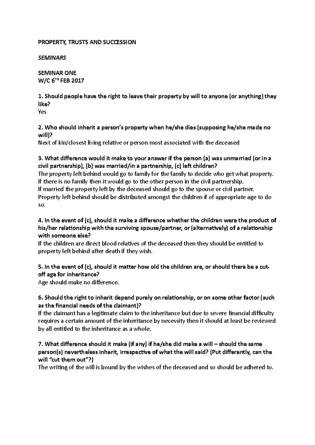 Property Law Seminar Notes - Summary and Key Concepts (PLS101) - Studocu