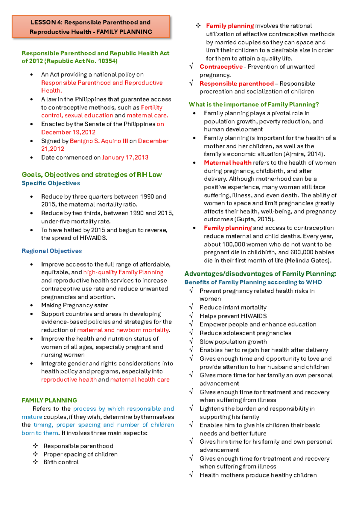 UTS- Lesson 4: Responsible Parenthood & Family Planning Insights - Studocu