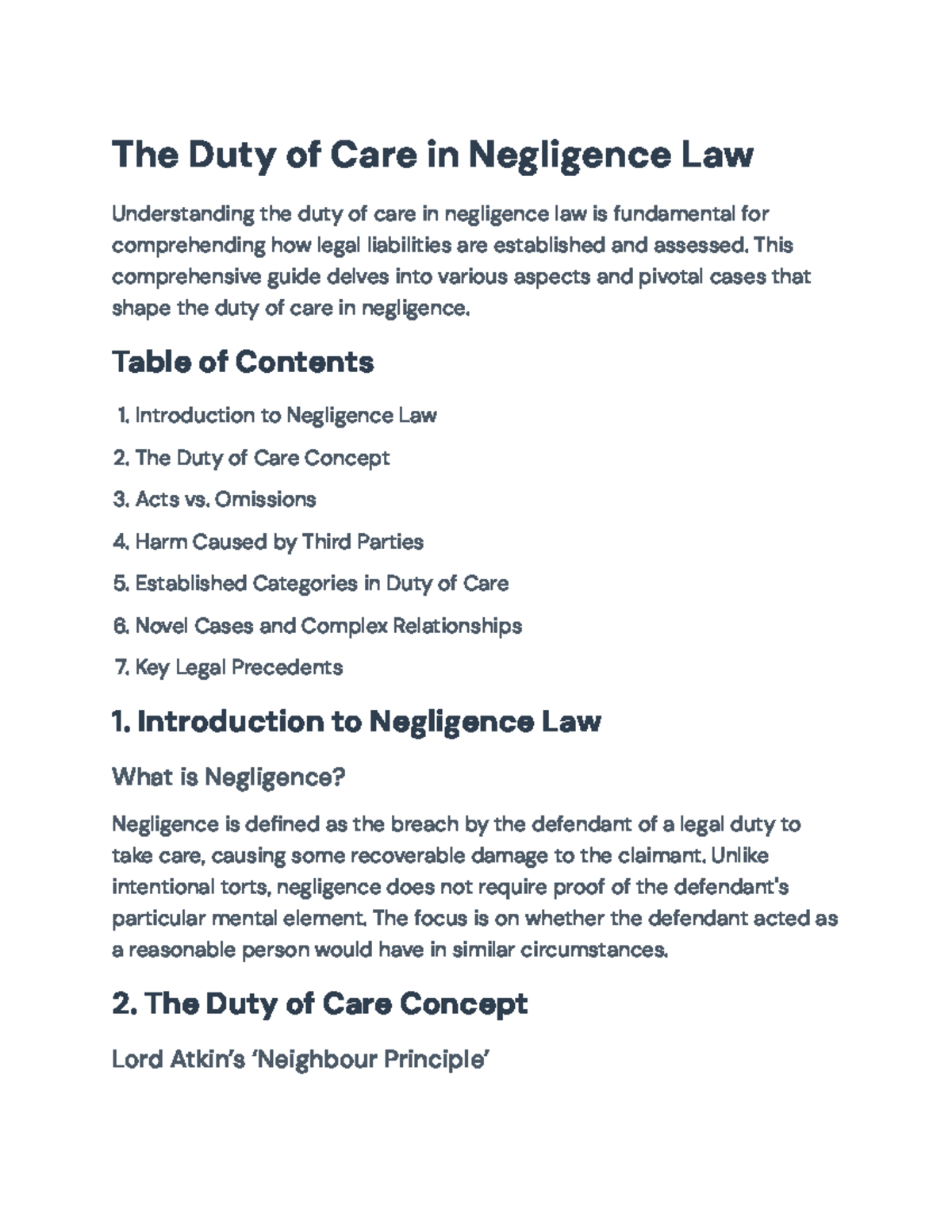 The Duty of Care in Negligence Law: Key Concepts & Landmark Cases - Studocu