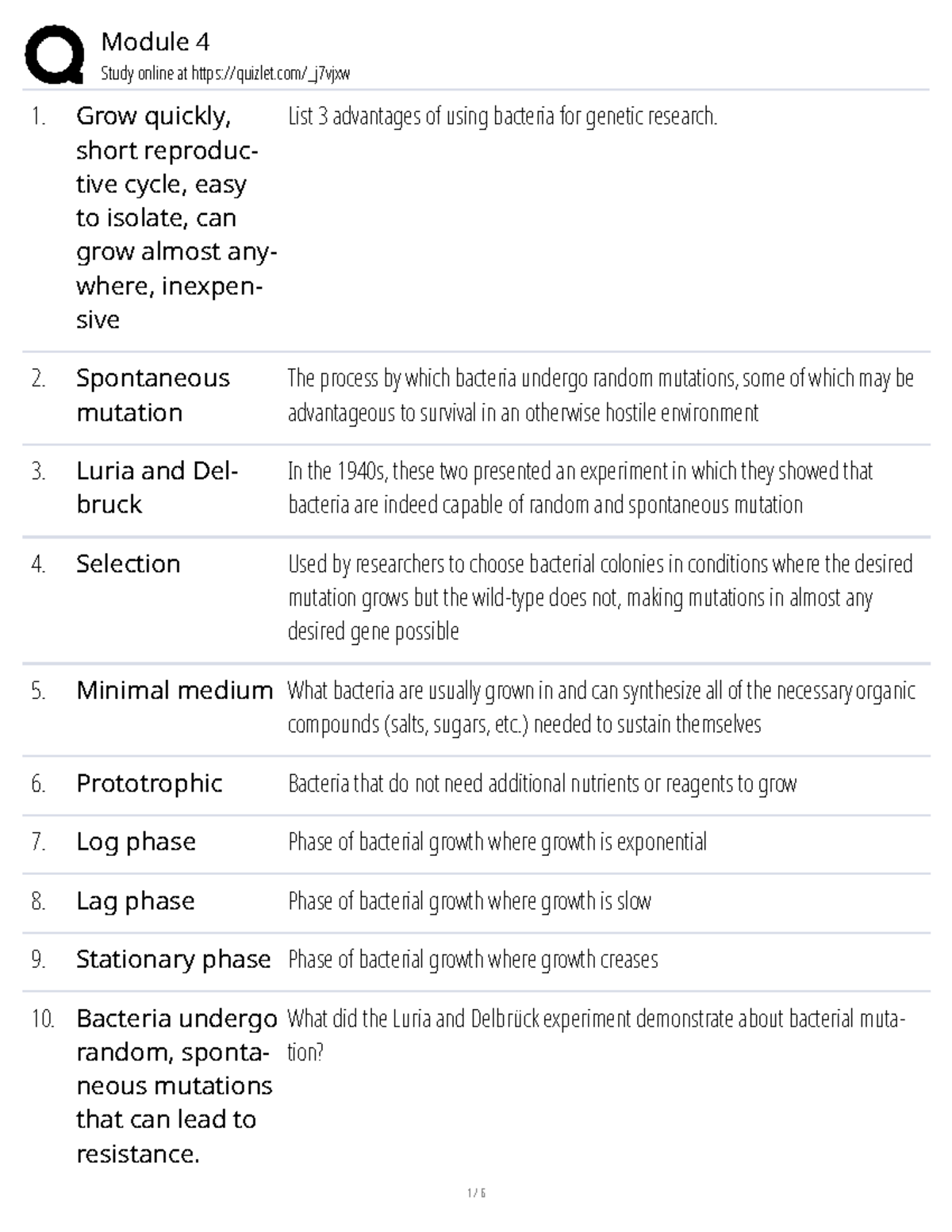 Module 4 Quizlet: Bacterial Genetics and Mutations Study Guide - Studocu