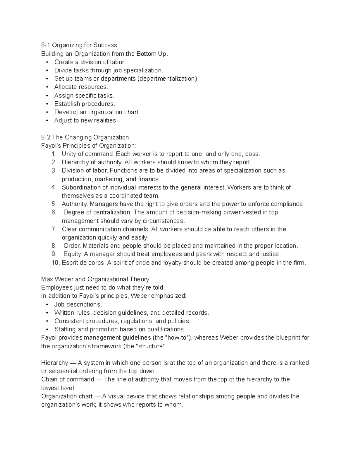 Business CH 8 - Organizational Structure and Principles of Management ...