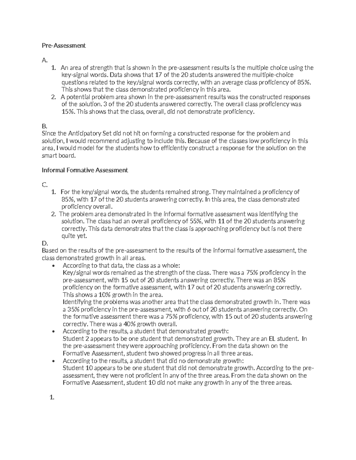 D093 Task 2 - Coursework - Pre-Assessment A. 1. An area of strength ...