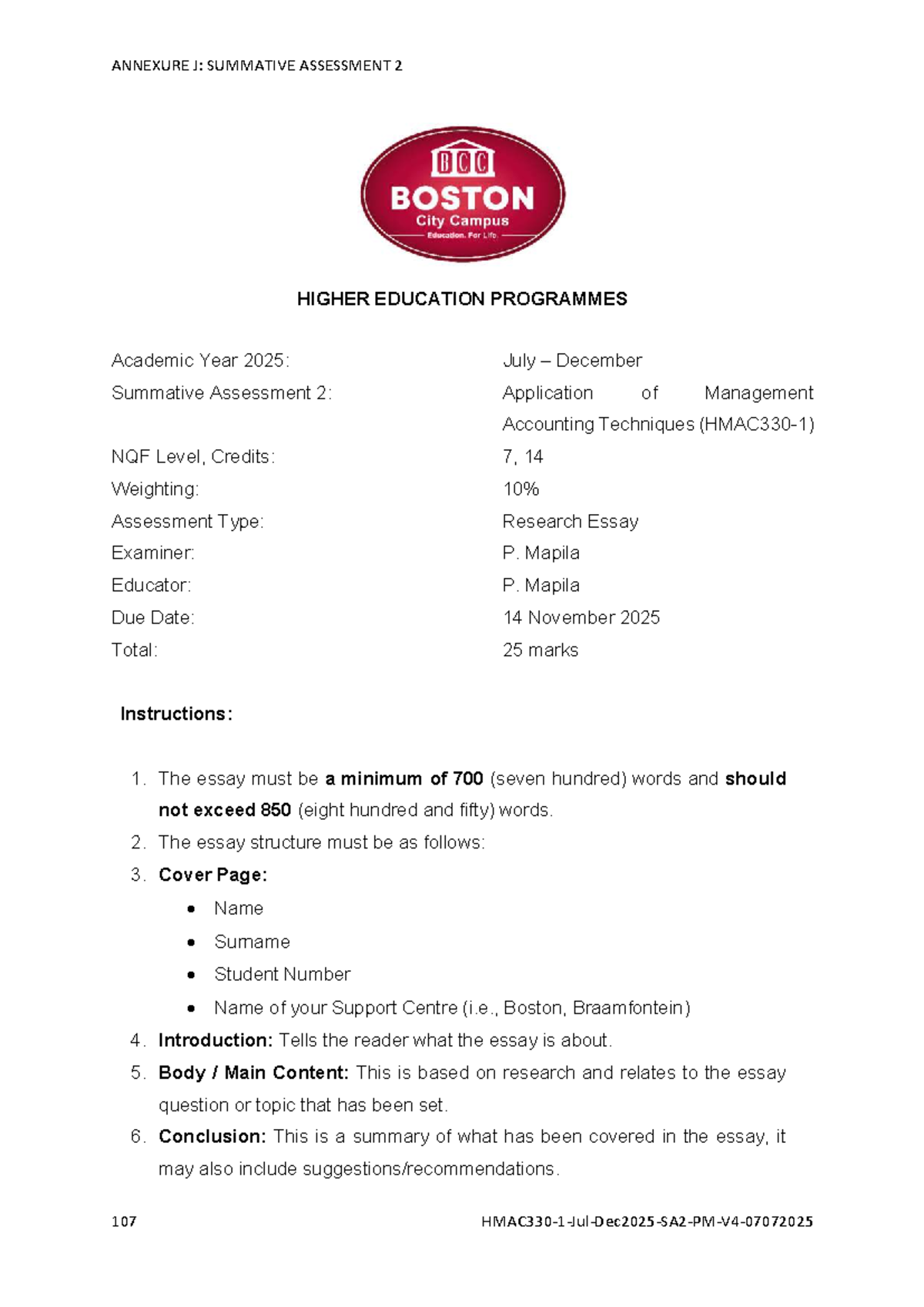 HMAC330: Summative Assessment 2 - Management Accounting Techniques ...