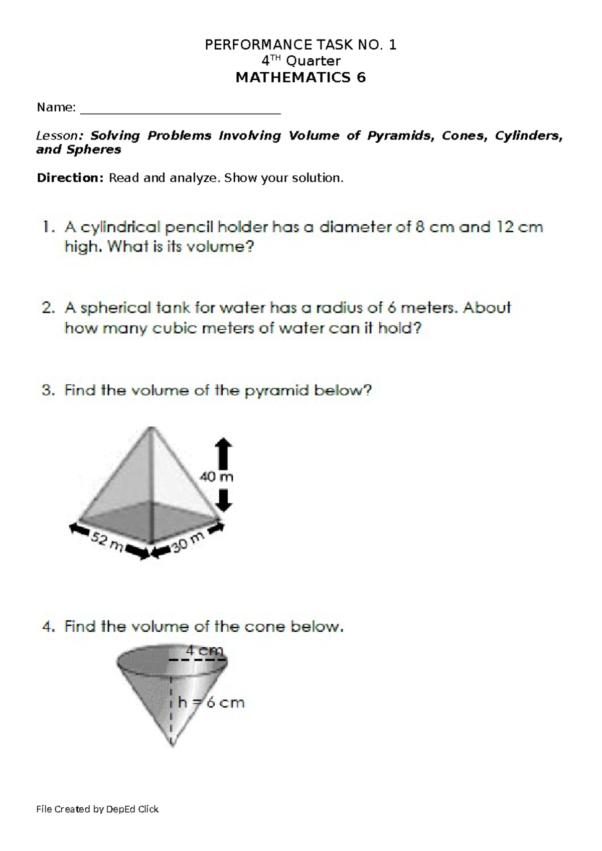 MATH6 Ptask 1 Q4 - More activities - Elementary Education - PERFORMANCE ...