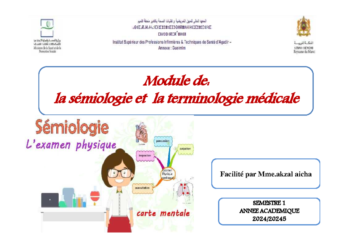 Exercices De Terminologie Médicale Gratuit Pdf Terminologie et Sémiologie Médicale - Module S1 par Mme Akzal Aicha