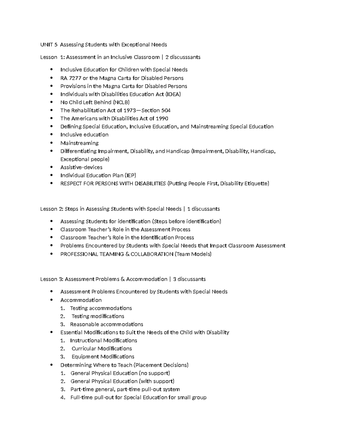 UNIT 5: Assessing Students with Exceptional Needs - Inclusive Education ...
