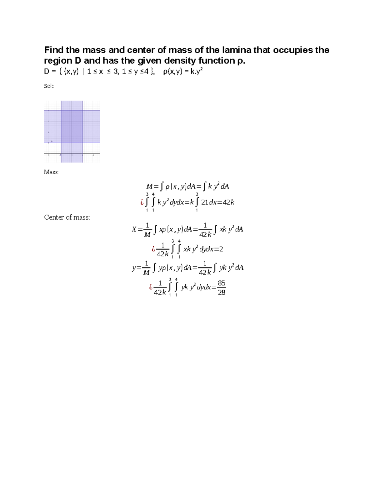 Mass and Center of Mass Calculation for Lamina in Region D - Studocu