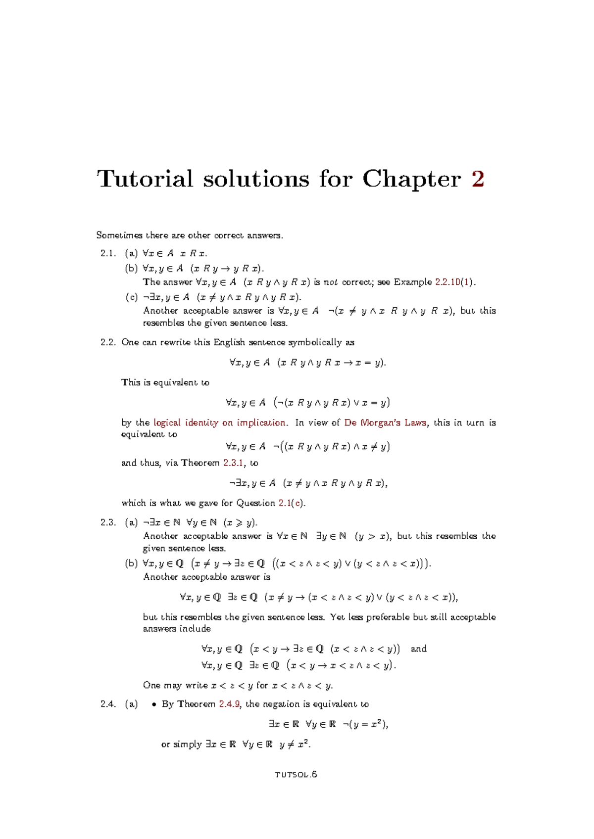 Tutorial Solutions for Math Concepts in Chapter 2 - 2-PREDLOG-TUTSOL ...