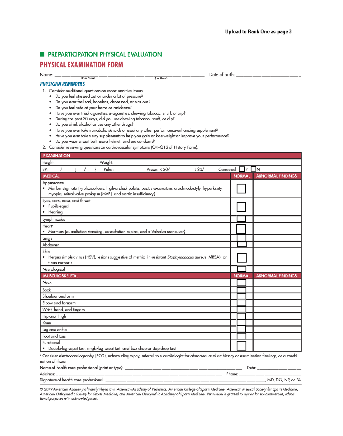 Page 3 - Physical form - PREPARTICIPATION PHYSICAL EVALUATION Consider ...