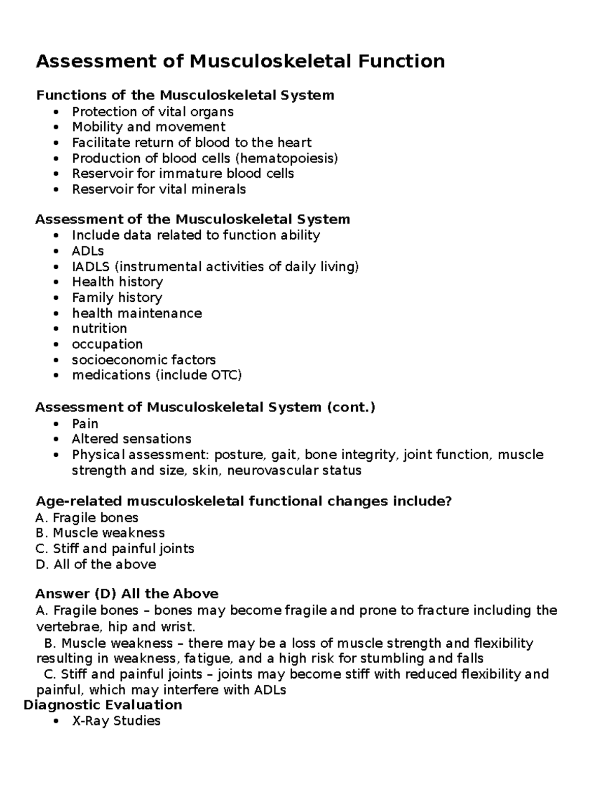 Chapter 35 - Musculoskeletal Function Assessment and Nursing Care - Studocu