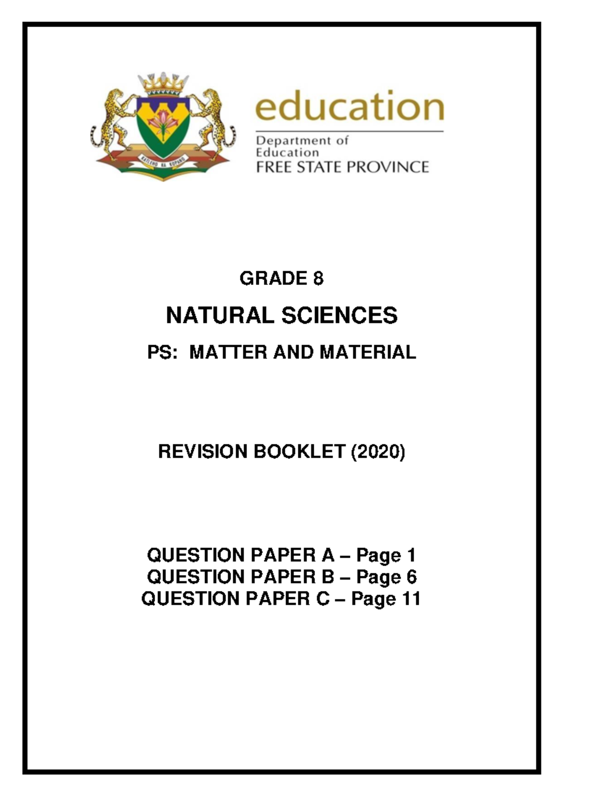 Grade 8 Natural Sciences Revision Booklet: Matter & Materials PS 2020 ...