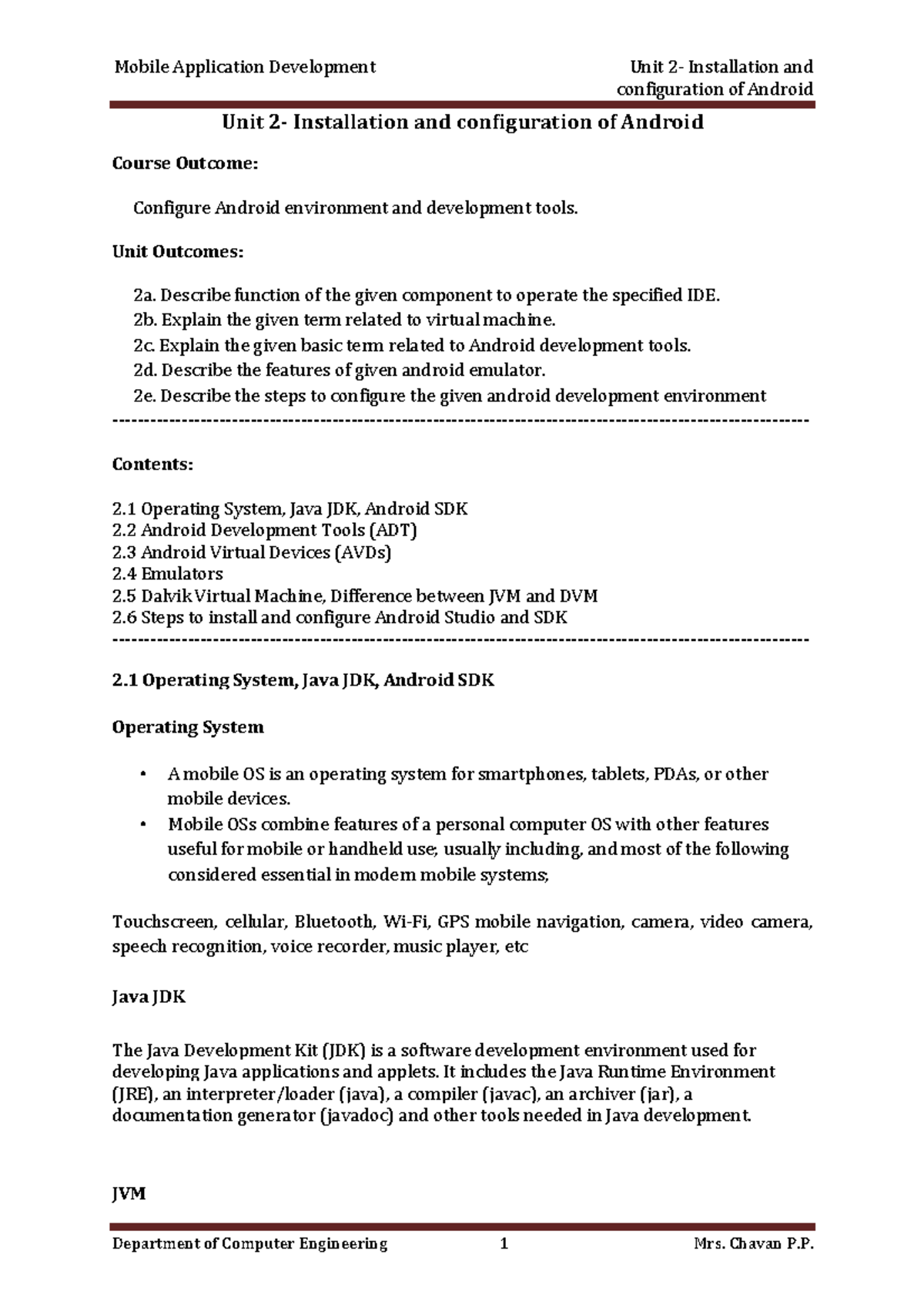 Mobile Application Development (CS101) - Unit 2: Android Setup ...