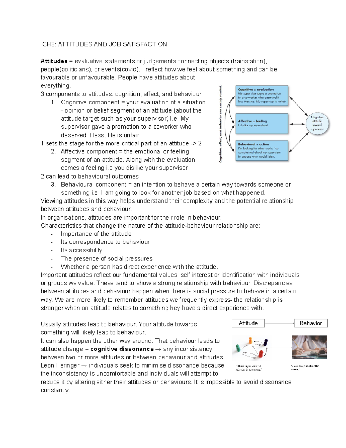 OB CH3 - Attitudes and Job Satisfaction Overview - Studeersnel