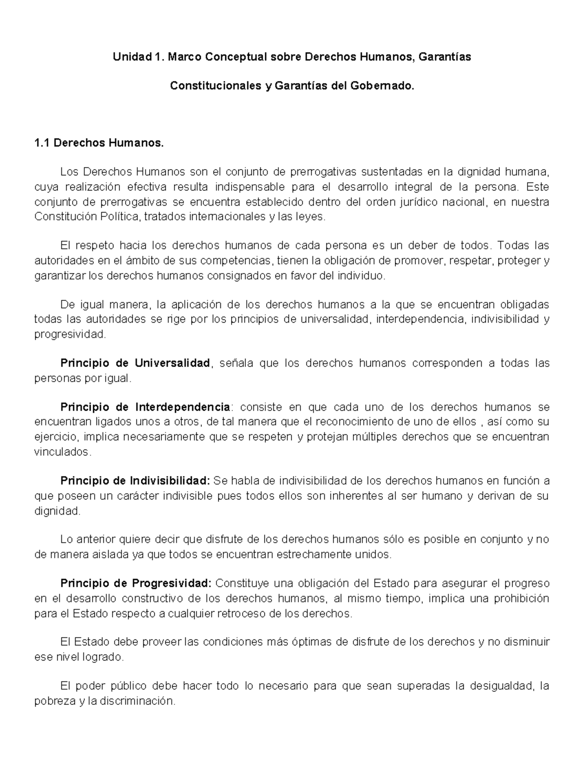 Unidad 1: Marco Conceptual y Garantías de Derechos Humanos - Studocu