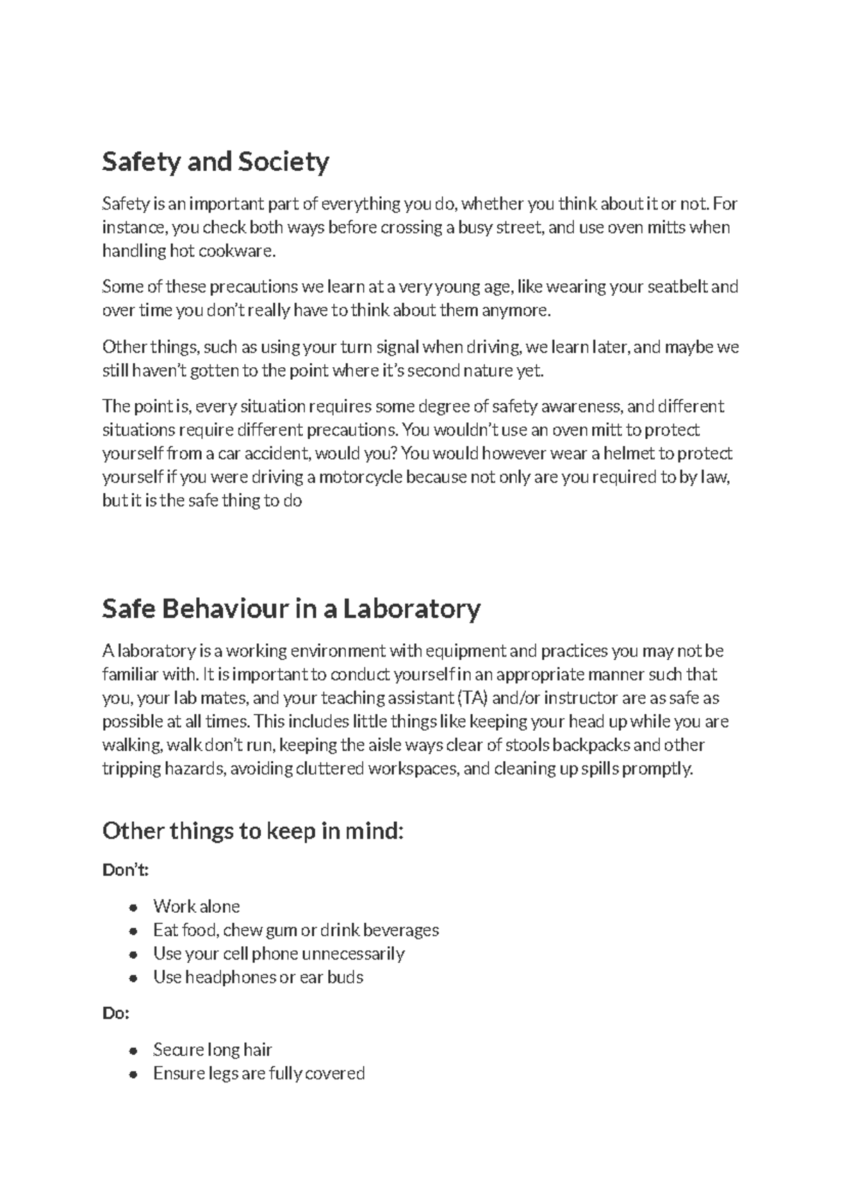 Chem safety notes for student safety test - Safety and Society Safety ...