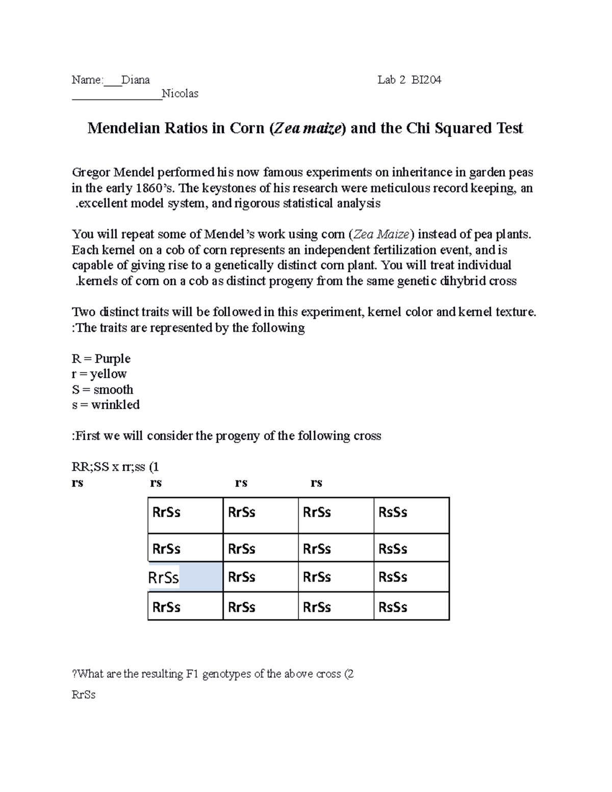 Lab 2: Mendelian Inheritance & Chi-Squared Analysis in Corn (BI) - Studocu