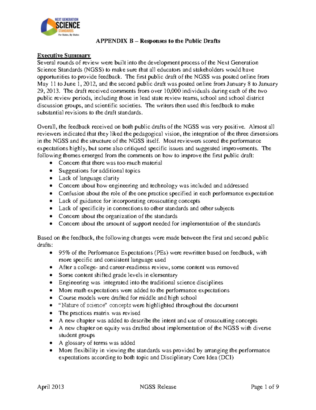 Appendix B - Responses to the Public Drafts - APPENDIX B – Responses to ...