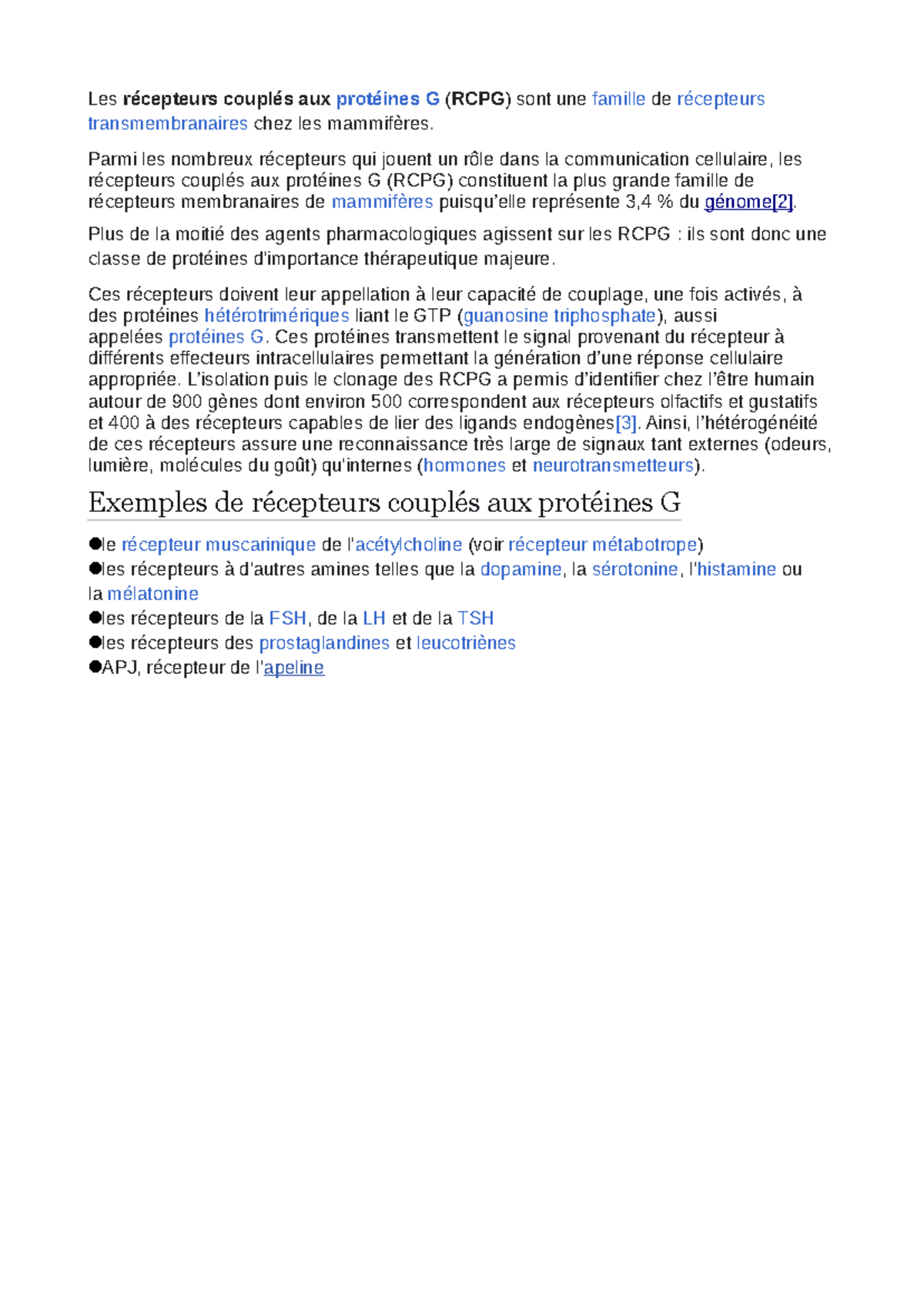 Cours sur les Récepteurs Couplés aux Protéines G (RCPG) - Studocu