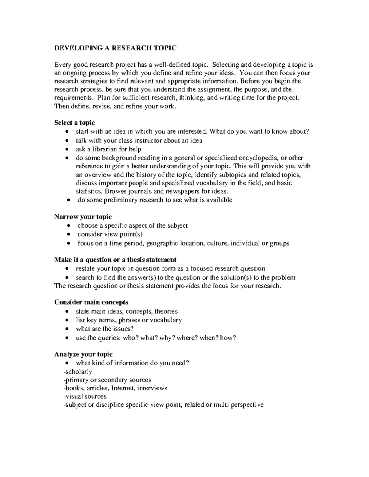 Strategies for Developing a Research Topic (ENG 202) - Studocu