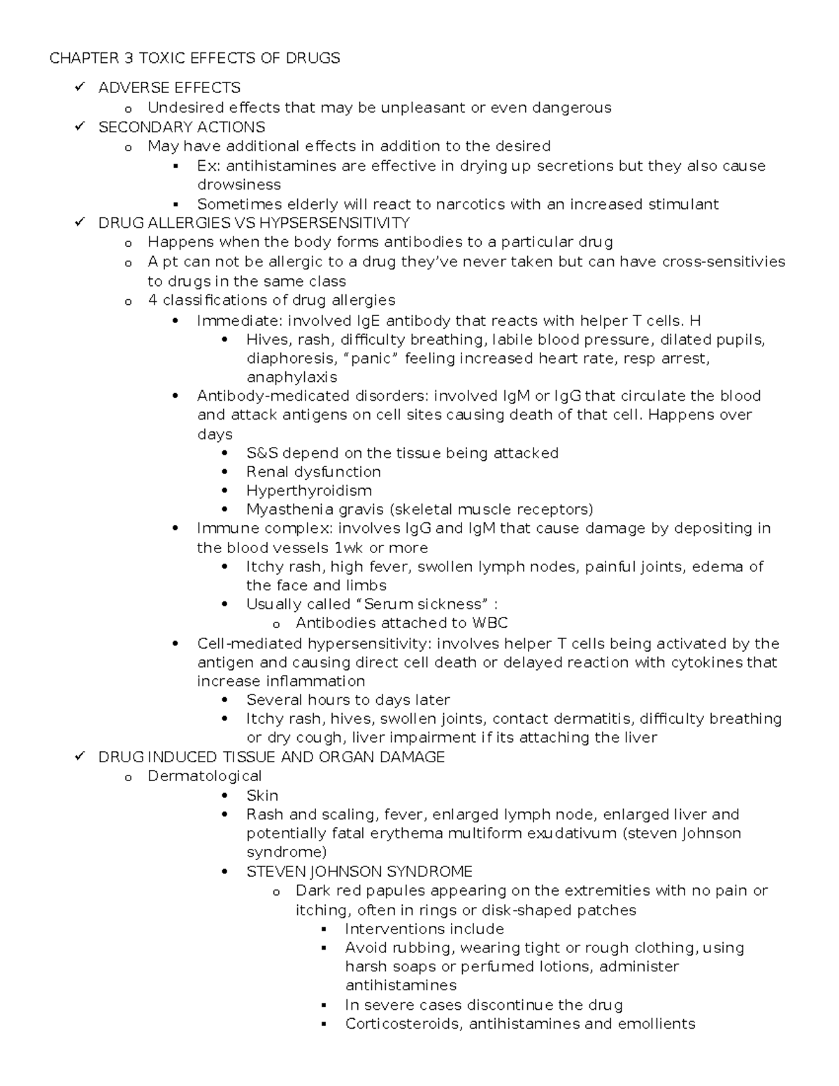 Pharm 101: Lecture Notes on Toxic Effects of Drugs - Chapter 3 - Studocu