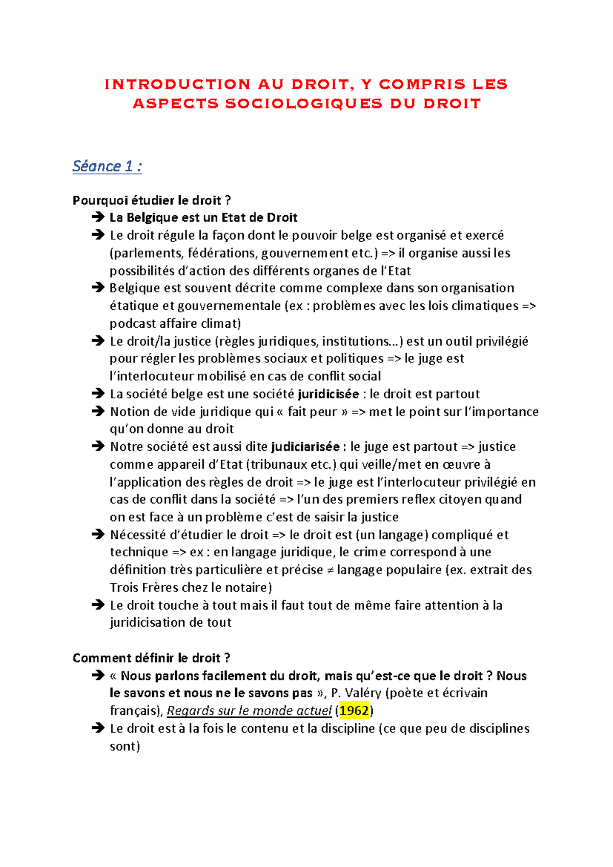 Introduction au droit - notes de cours complètes - INTRODUCTION AU ...