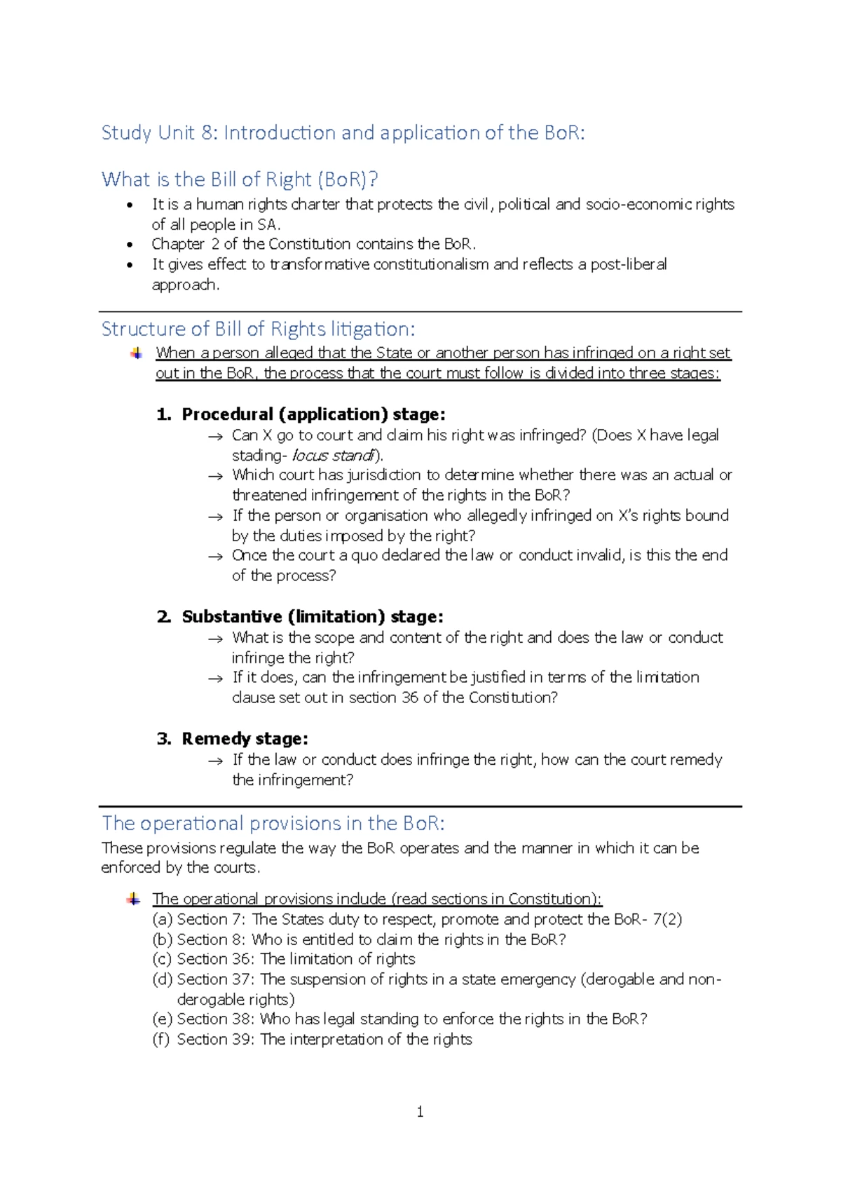 IURI 275 - Summary Notes on Constitutional Law & the Bill of Rights ...