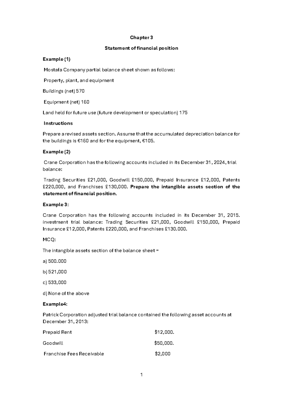 Chapter 3: Financial Position Analysis & Intangible Assets (ACC 101 ...