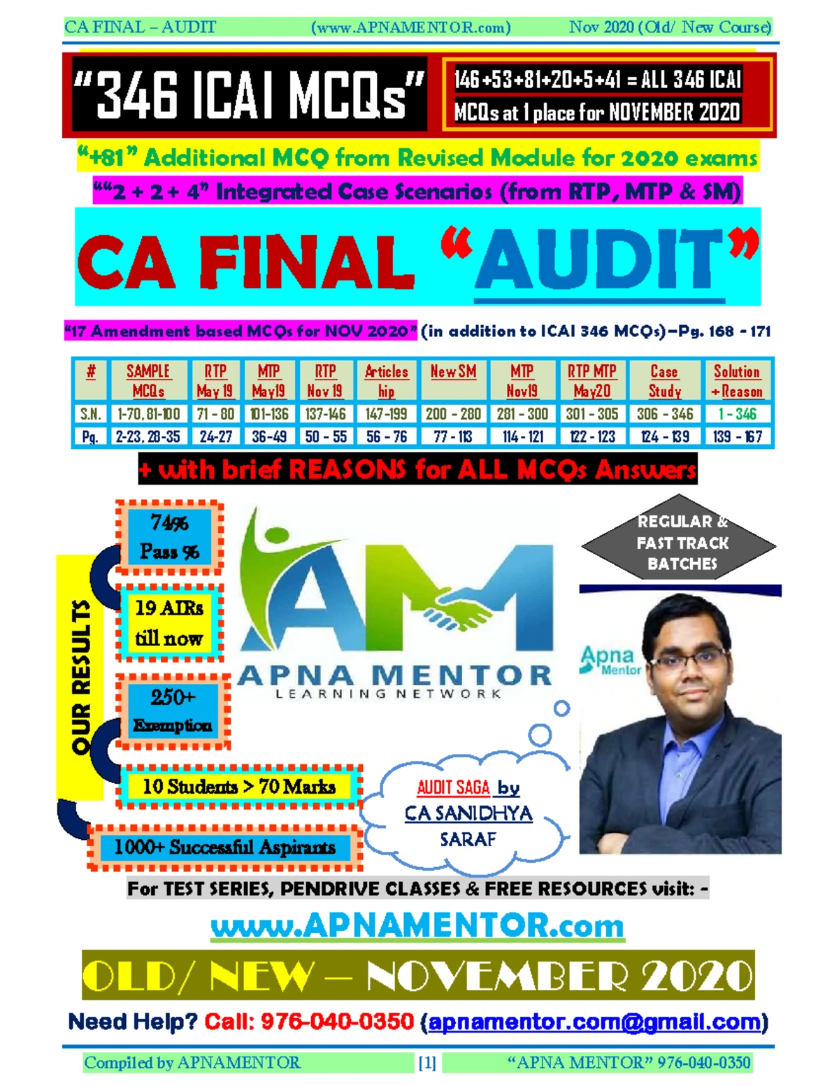 CA FINAL Audit Nov 2020 New Course: Comprehensive Case Study MCQs ...