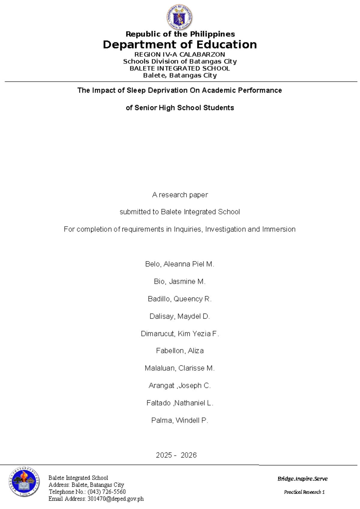 The Impact of Sleep Deprivation on SHS Academic Performance (PR1) - Studocu