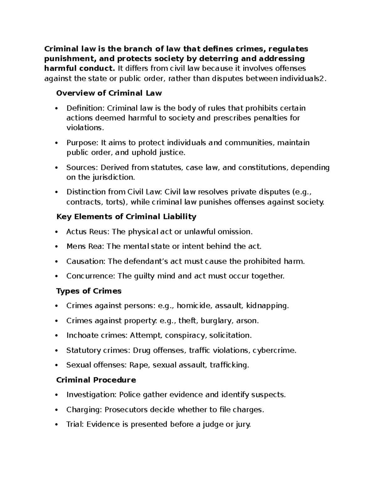 Criminal Law Overview: Key Concepts and Elements - Personal Notes - Studocu