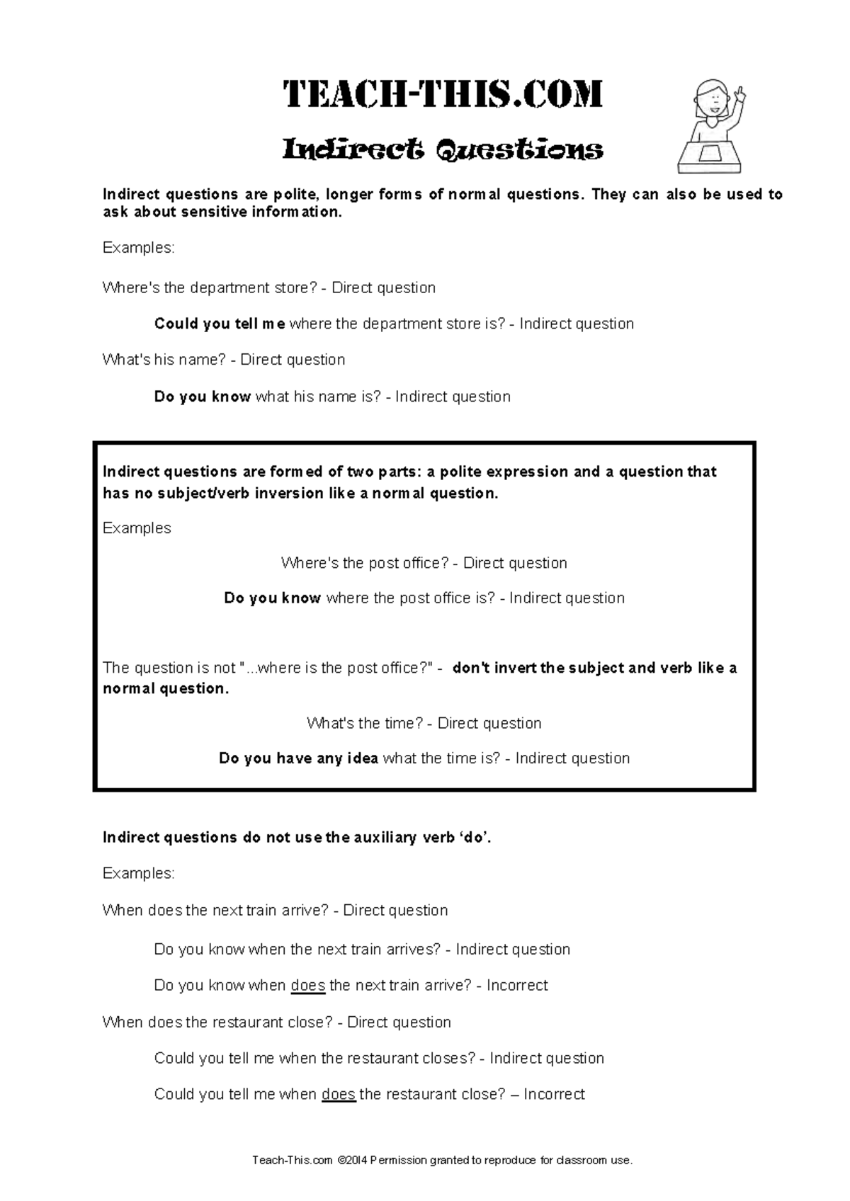 1-indirect-questions (Teach-This) - TEACH-THIS Indirect Questions ...