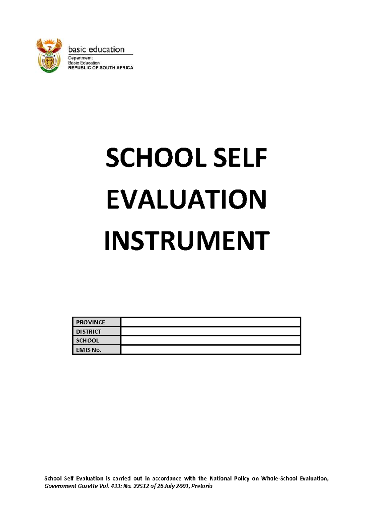 SCHOOL SELF EVALUATION INSTRUMENT: GUIDELINES & PLANNING STEPS - Studocu