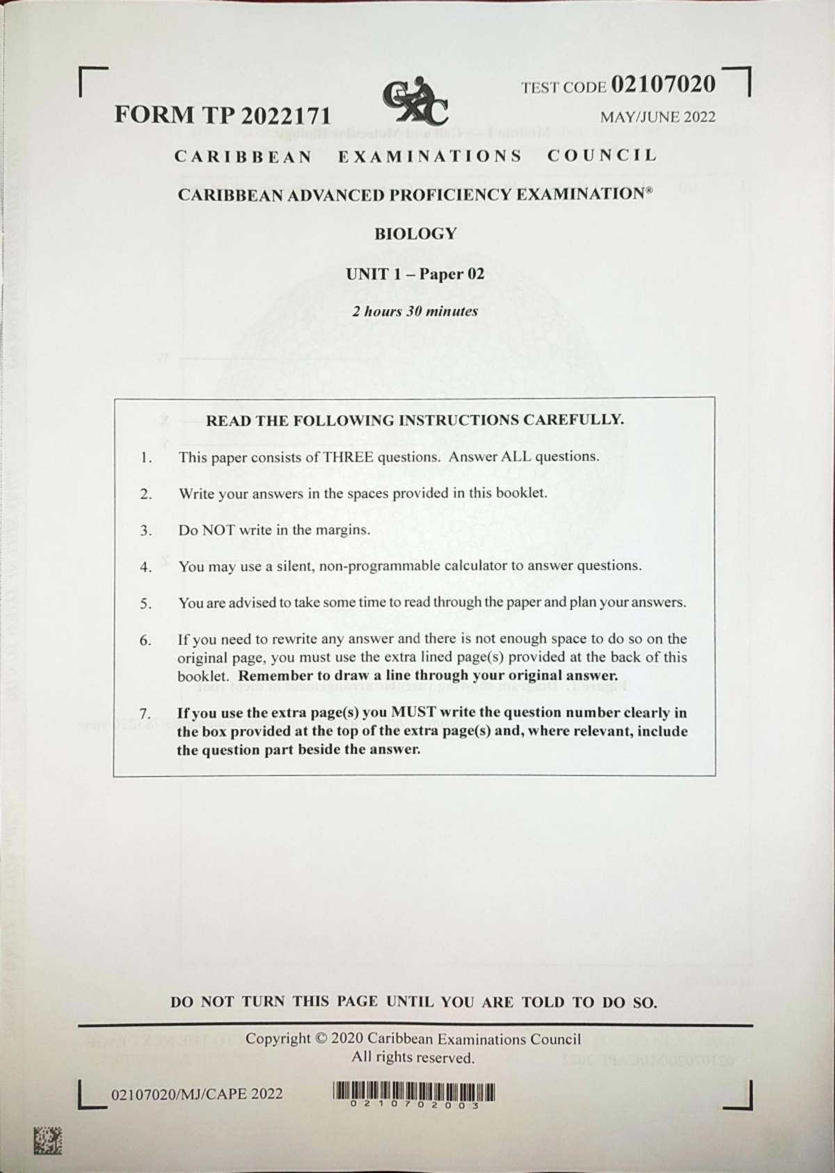 CAPE Biology 2022 Unit 1 Paper 2 Full Solutions and Analysis - Studocu