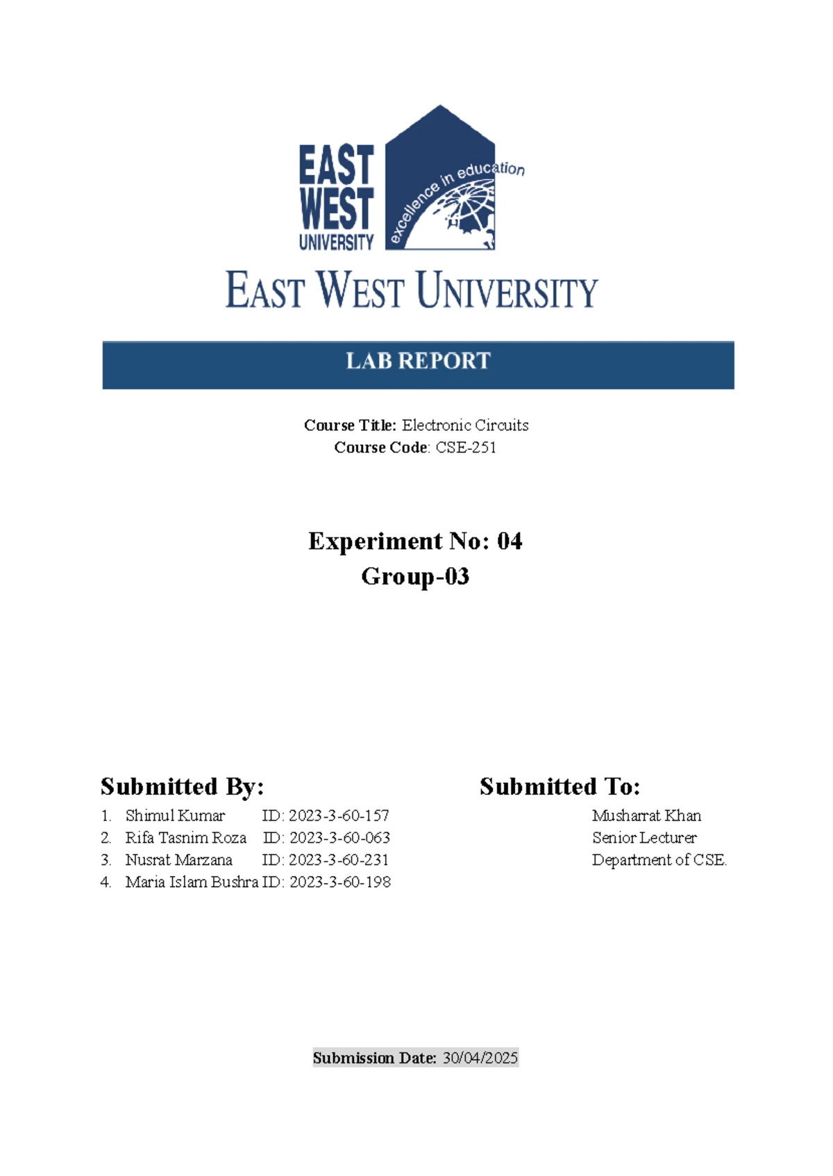 CSE-251 Lab Report: Characteristics & Modeling of Diode Conduction ...