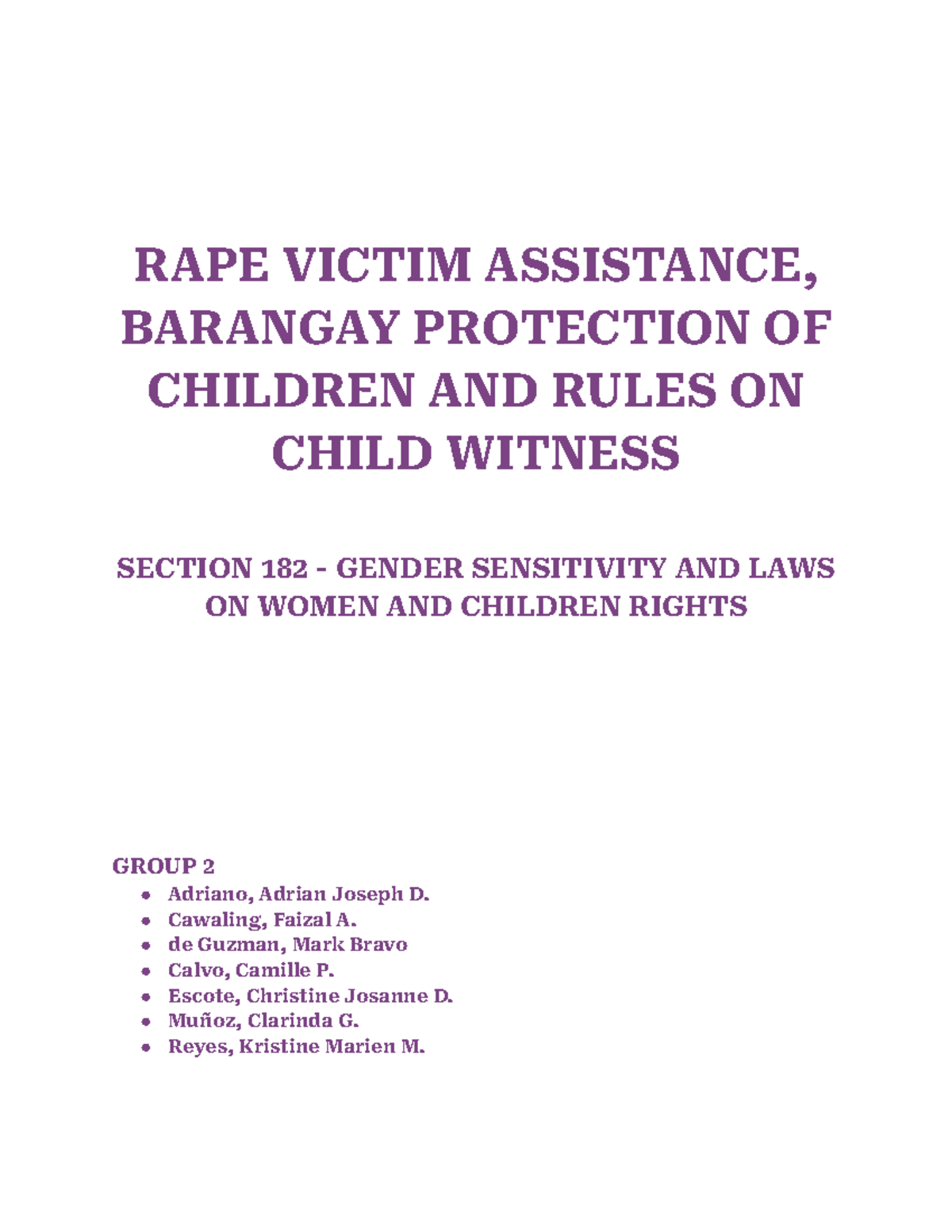 Rape Victim Assistance - RAPE VICTIM ASSISTANCE, BARANGAY PROTECTION OF ...