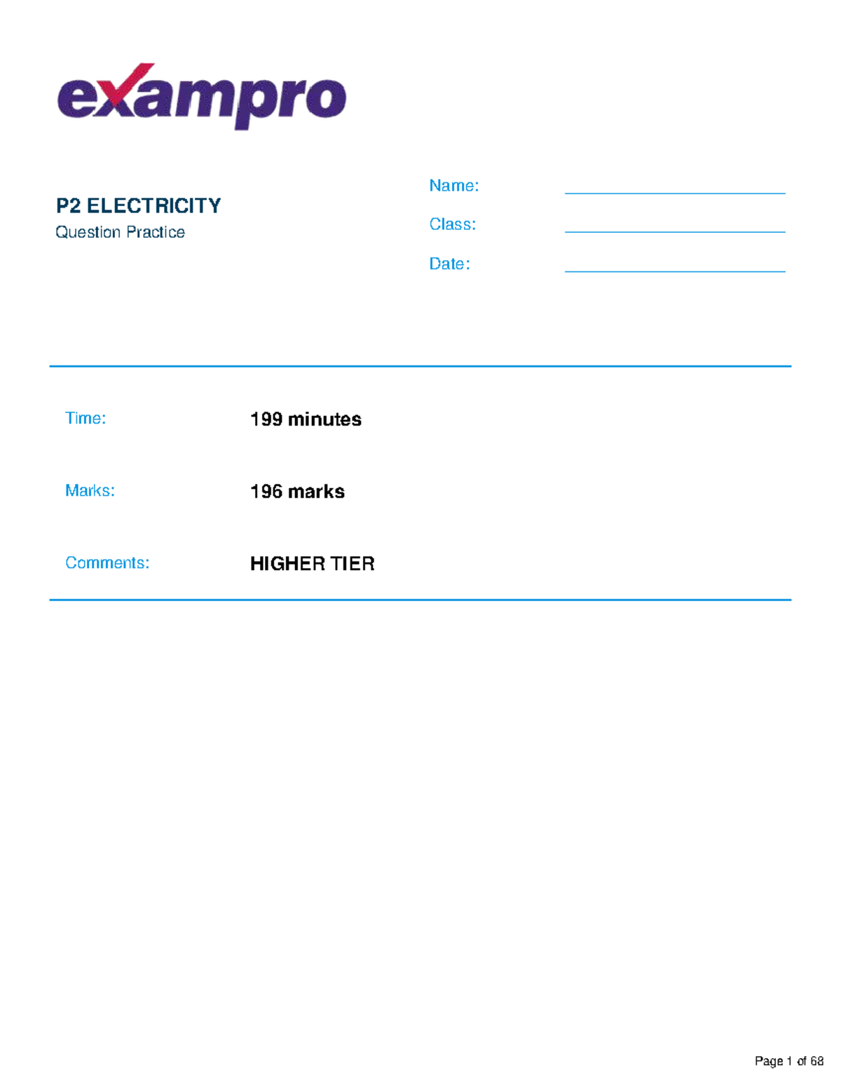 P2 Electricity Higher Tier - Practice Questions and Solutions - Studocu