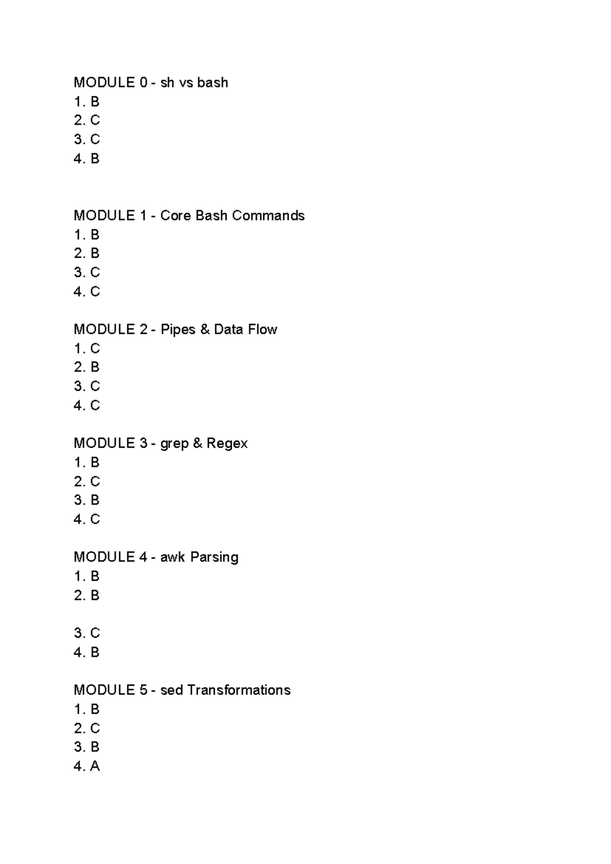Bash Quiz Answers - Module 0 to 11 Review - Studocu