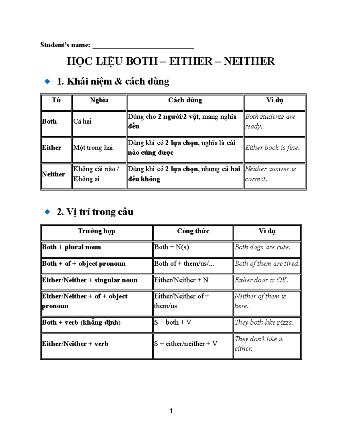 BOTH - EITHER - NEITHER: English Basics for Beginners - Studocu