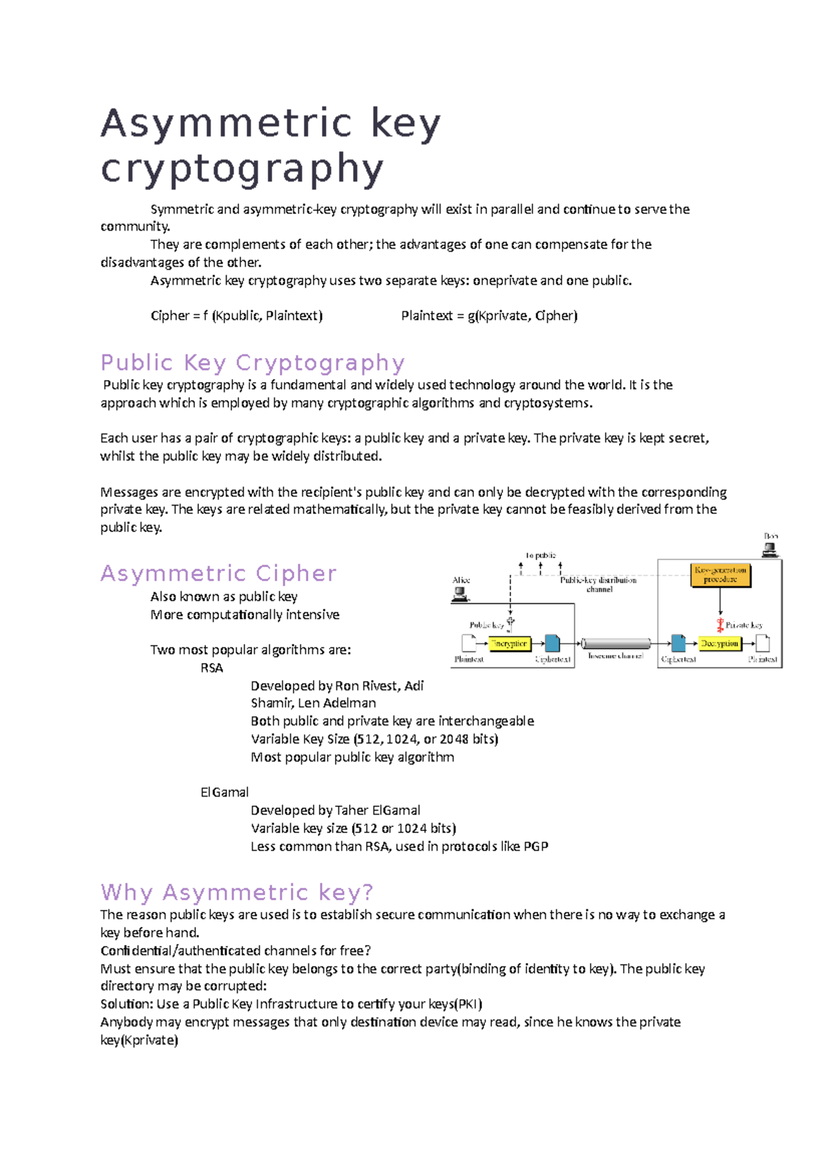 Sec Fun 06 - Lecture 06: Asymmetric Key Cryptography Overview - Studocu