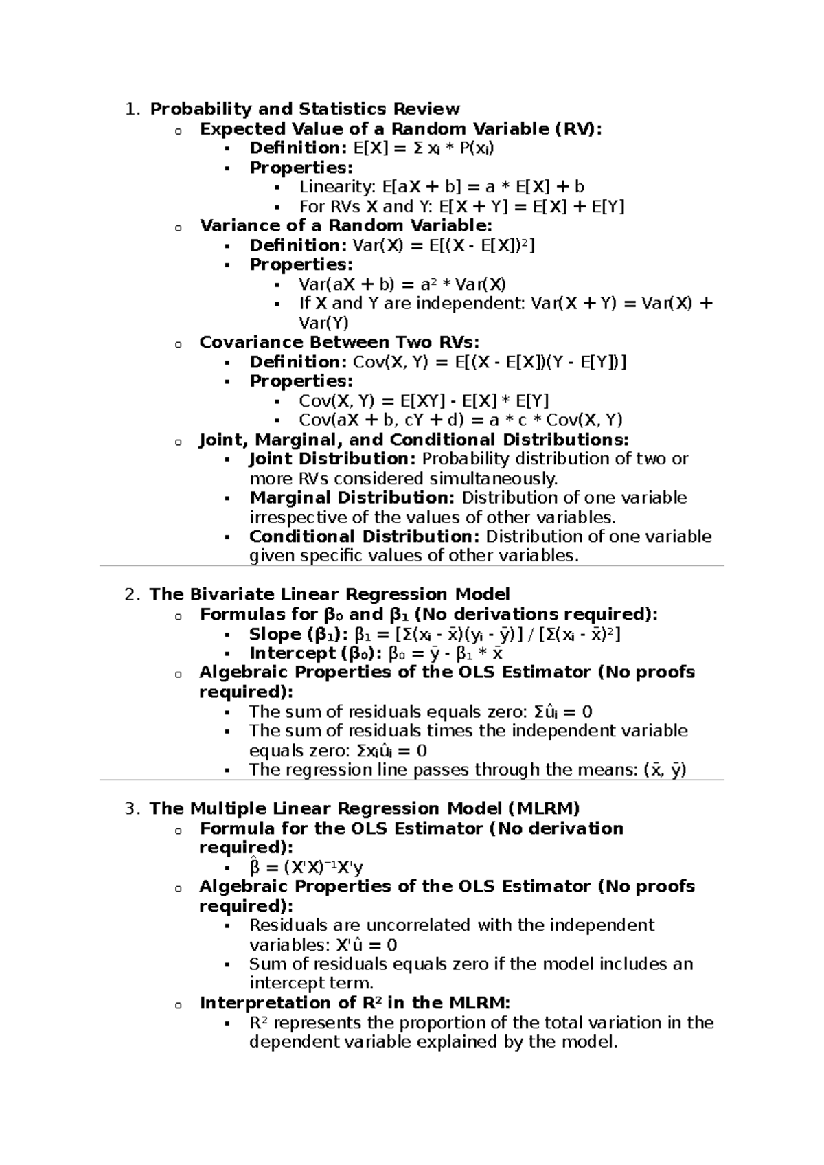 Introductory Econometrics Summary Notes: Overview and Key Concepts ...