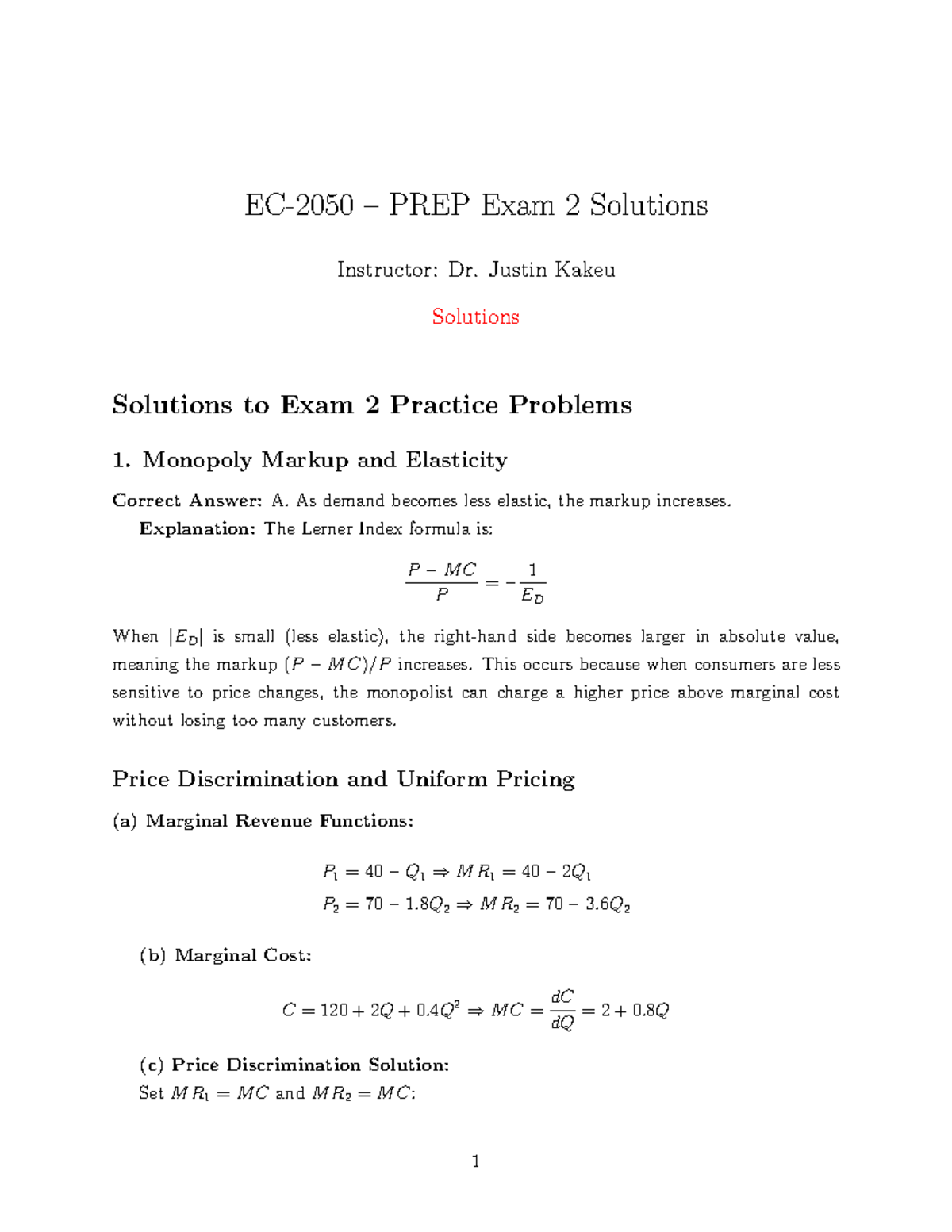 Solutions to EC 2050 PREP Exam 2 - Nov 13 - Studocu