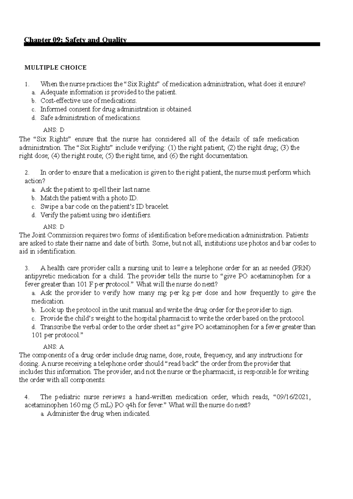 Medsurg Exam 1 Pharmacology Study Guide: Focus on Safety and Quality ...