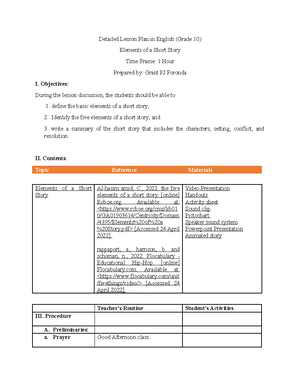 Script - Detailed Lesson Plan - Detailed Lesson Plan in English II I ...