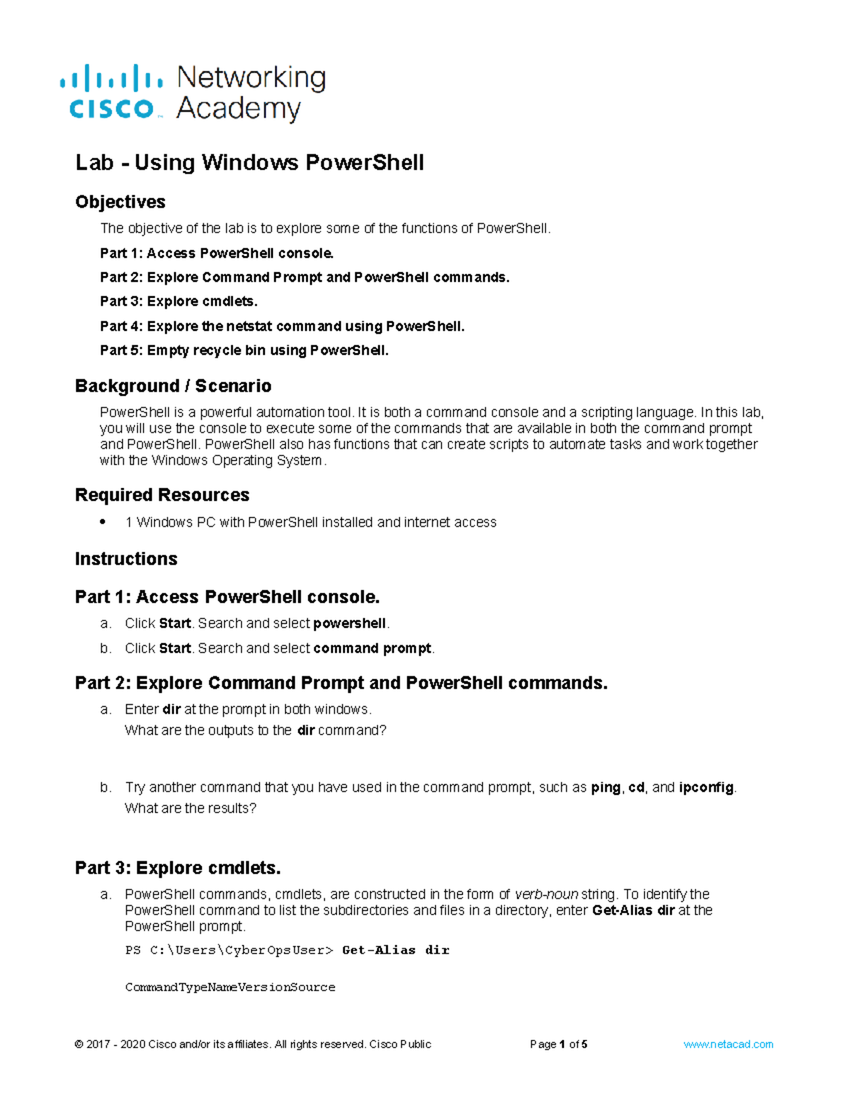 3.3.11 Lab - Exploring Functions of Windows PowerShell - Studocu
